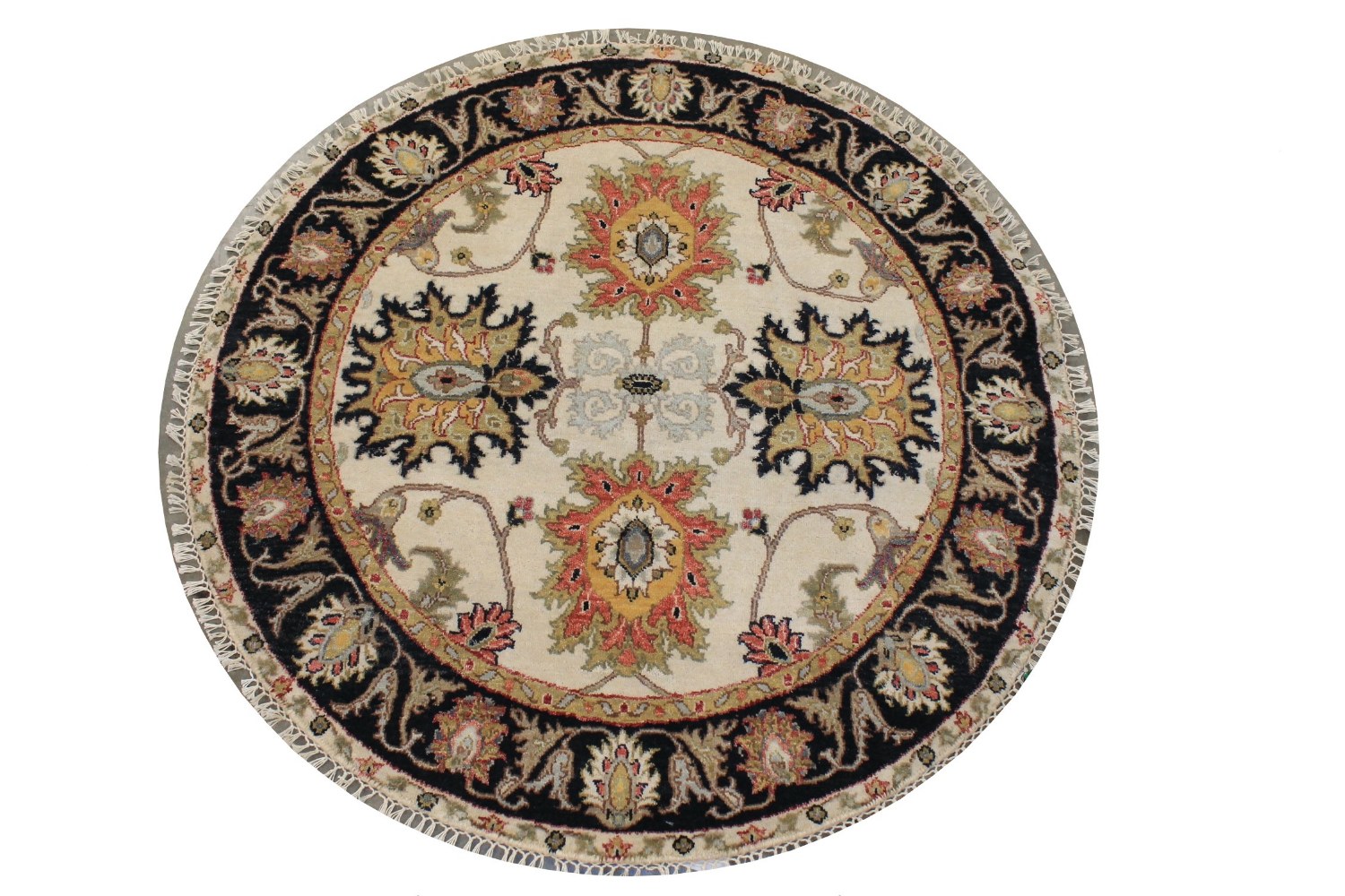 4 ft. Round & Square Traditional Hand Knotted Wool Area Rug - MR028727