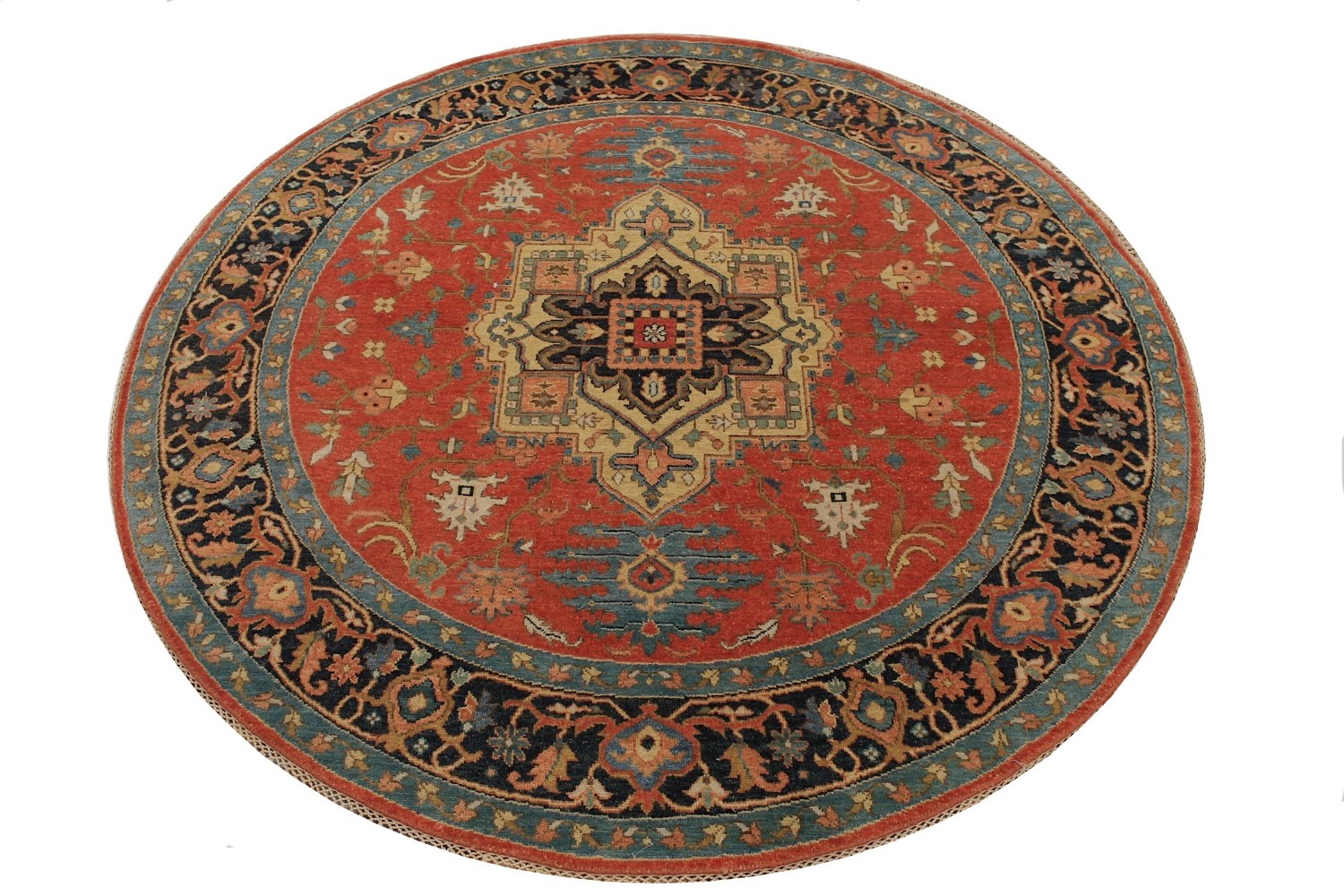 5 ft. Round & Square Heriz/Serapi Hand Knotted Wool Area Rug - MR029121