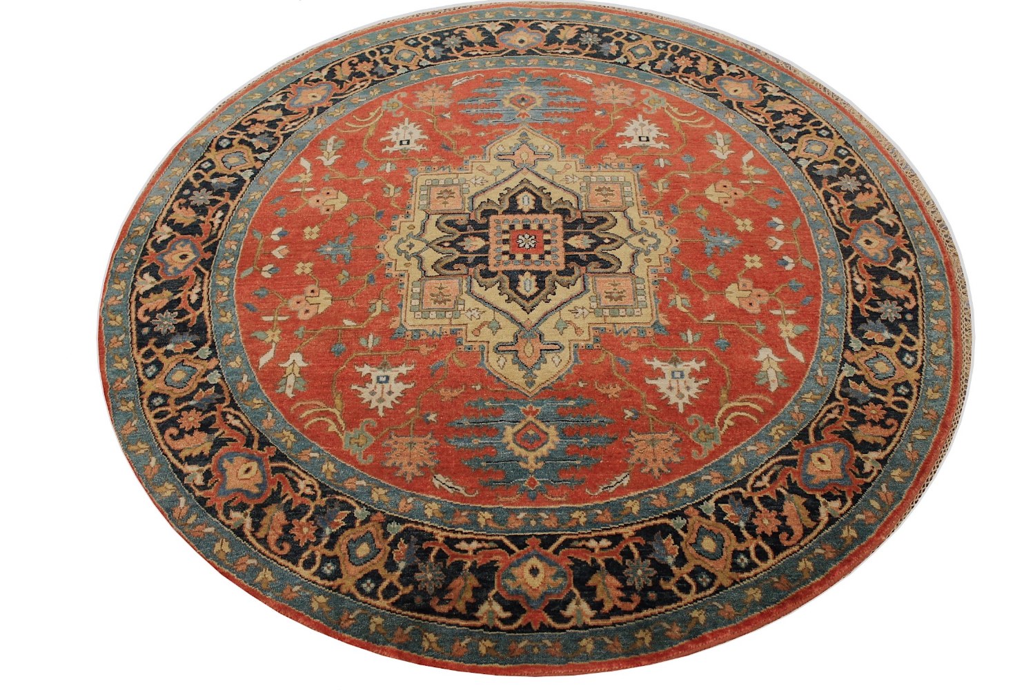 5 ft. Round & Square Heriz/Serapi Hand Knotted Wool Area Rug - MR029121