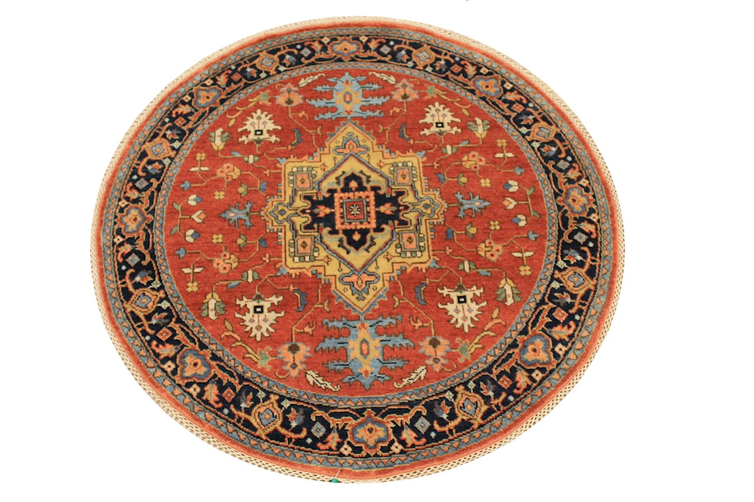 4 ft. Round & Square Heriz/Serapi Hand Knotted Wool Area Rug - MR029125