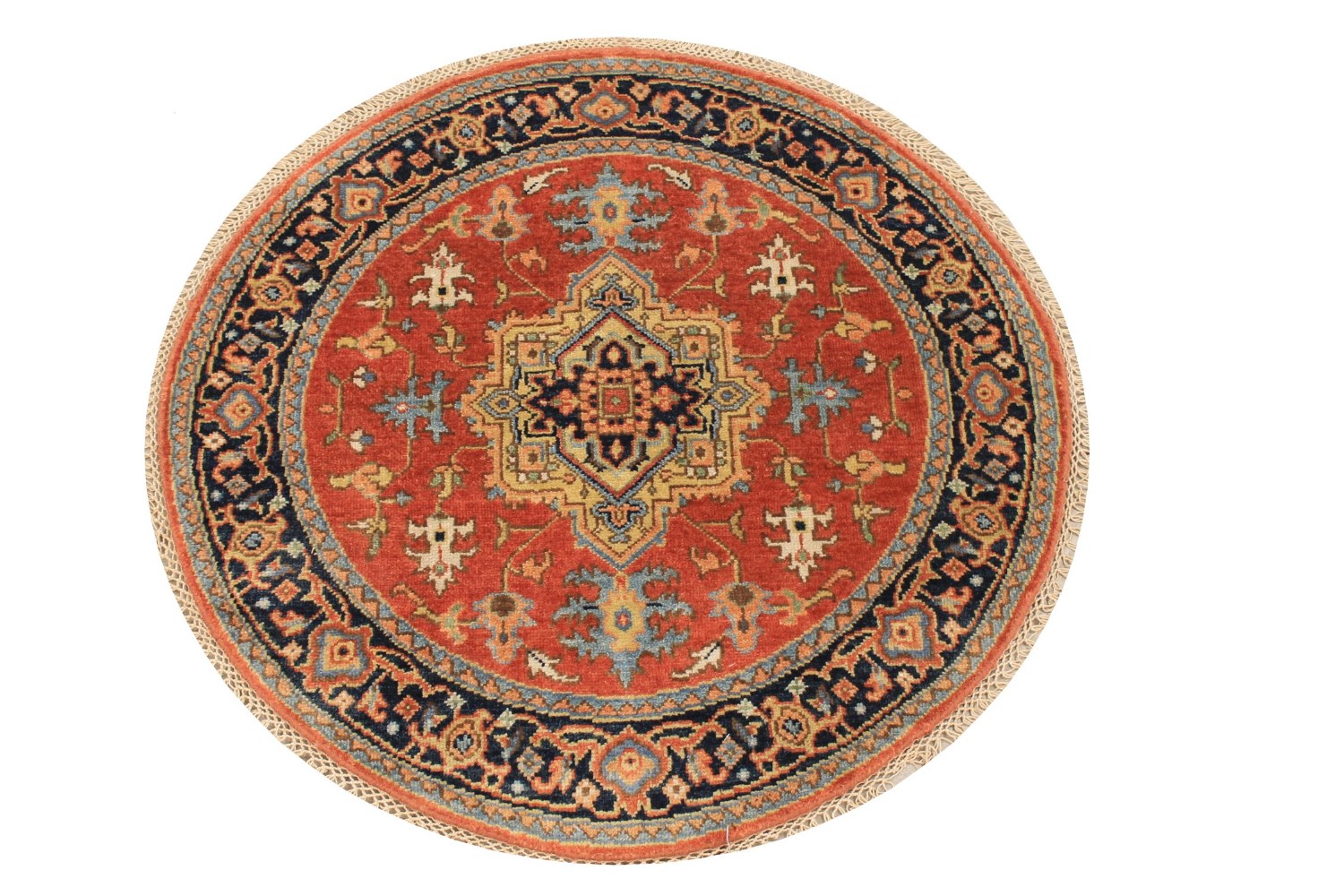 3 ft. Round & Square Heriz/Serapi Hand Knotted Wool Area Rug - MR029140