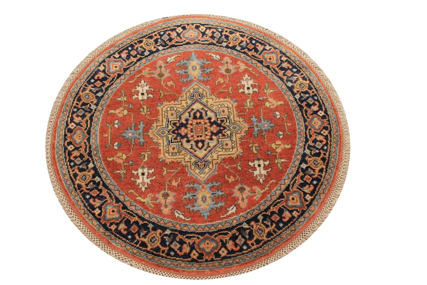 3 ft. Round & Square Heriz/Serapi Hand Knotted Wool Area Rug - MR029140