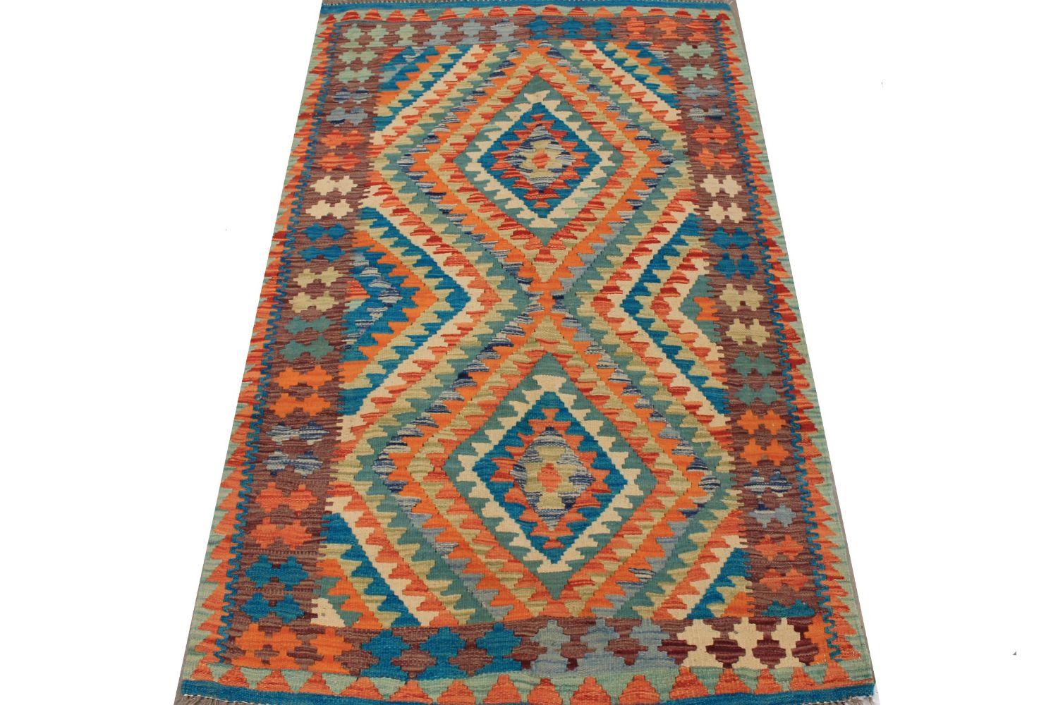 3x5 Flat Weave Hand Knotted Wool Area Rug - MR029520