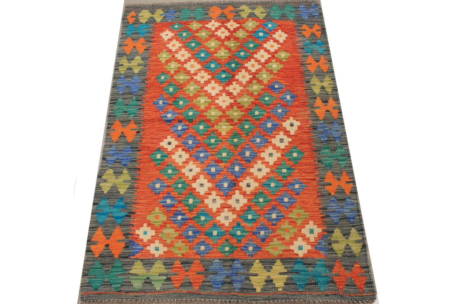 3x5 Flat Weave Hand Knotted Wool Area Rug - MR029528