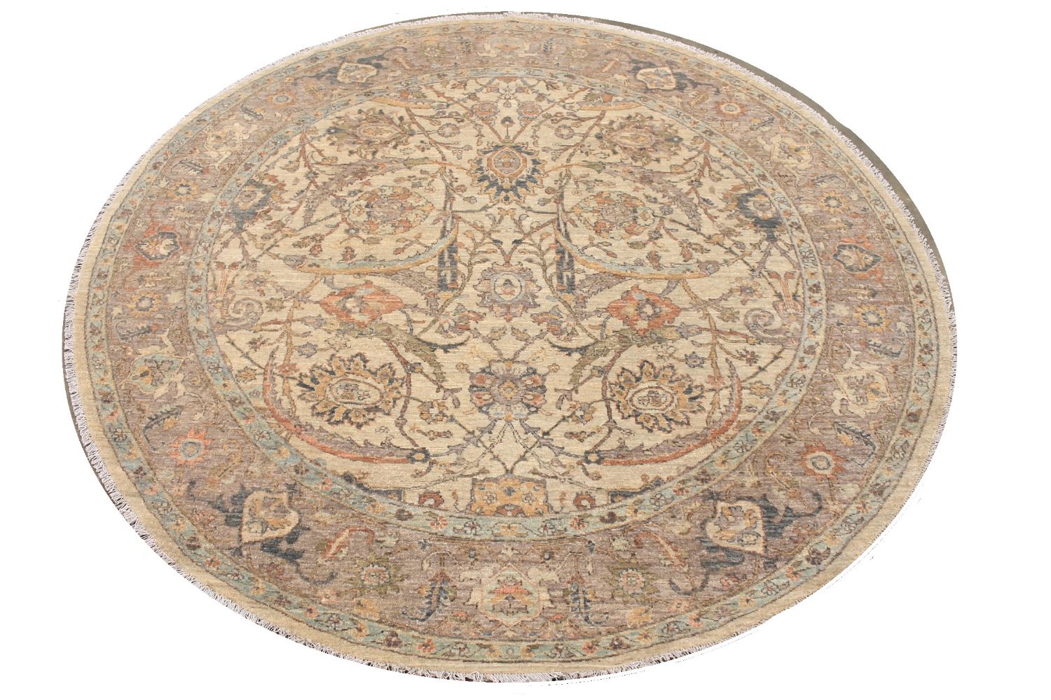 8 ft. Round & Square Peshawar Hand Knotted Wool Area Rug - MR030178