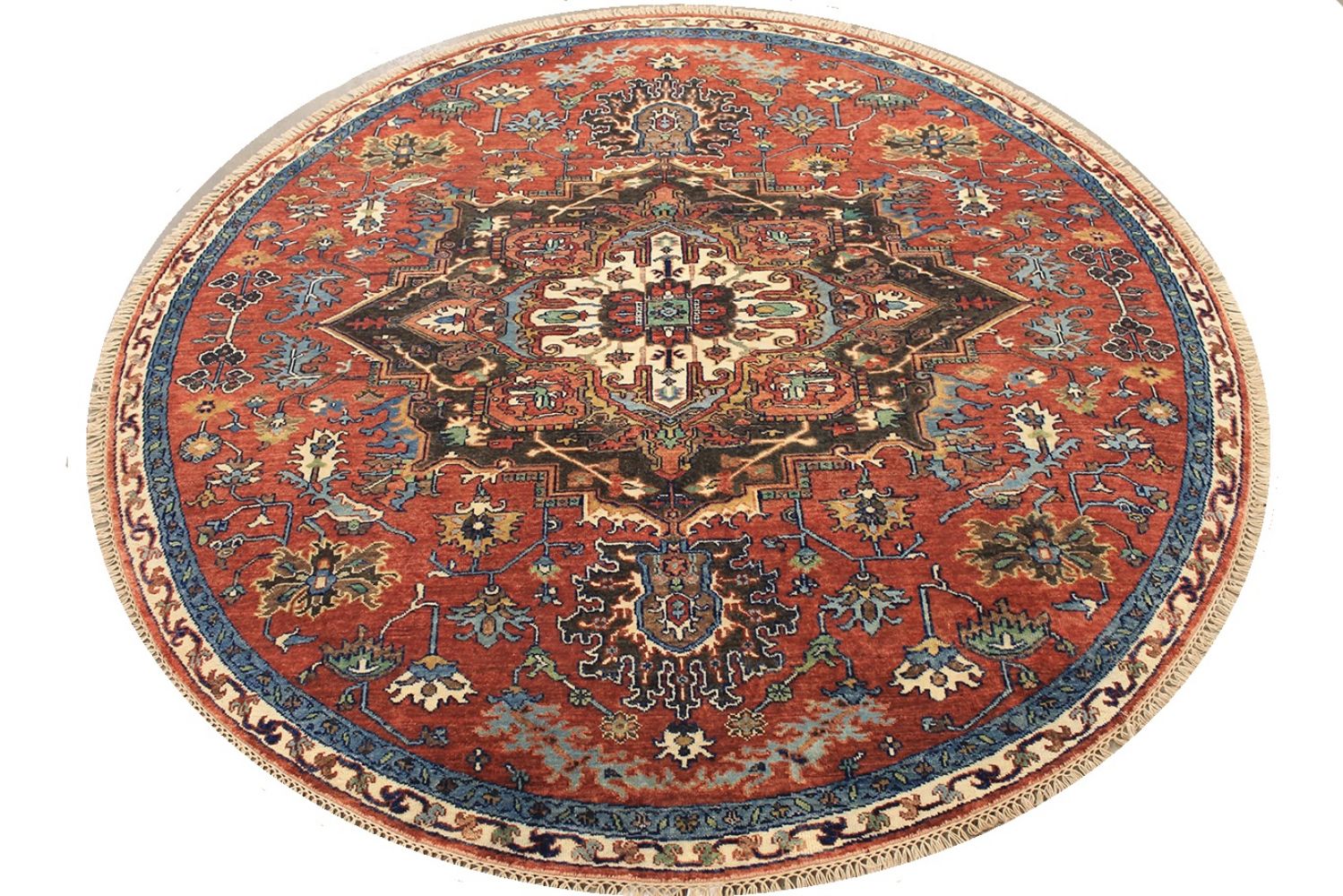 8 ft. Round & Square Heriz/Serapi Hand Knotted Wool Area Rug - MR030631